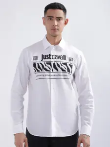 Just Cavalli Slim Fit Typography Printed Pure Cotton Casual Shirt