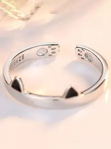 MYKI Silver-Plated Cubic Zirconia-Studded Adjustable Finger Ring