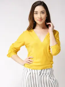 Sera Yellow V-Neck Long Sleeves Wrap Top