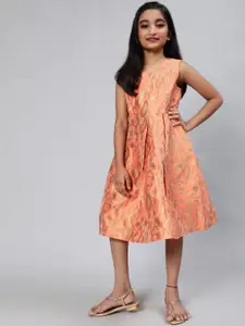 Aks Kids Girls Ethnic Motifs Self Design Pleated Detailed A-Line Ethnic Dress
