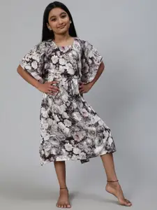 Aks Kids Girls Floral Printed Tie-Ups Asymmetric Hem Kaftan Midi Dress