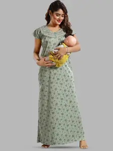 FOMTI Floral Printed Pure Cotton Maxi Maternity Nightdress