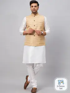 VASTRAMAY Mandarin Collar Kurta with Churidar & Nehru Jacket