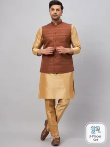 VASTRAMAY Mandarin Collar Kurta with Churidar & Nehru Jacket