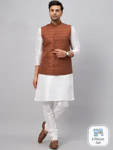 VASTRAMAY Mandarin Collar Kurta with Churidar & Nehru Jacket
