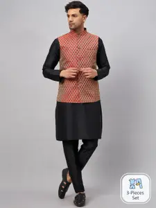 VASTRAMAY Mandarin Collar Kurta with Churidar & Nehru Jacket