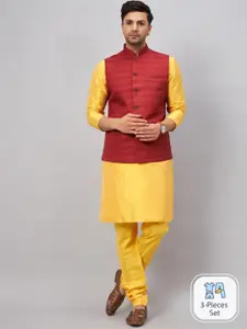 VASTRAMAY Mandarin Collar Kurta with Churidar & Nehru Jacket