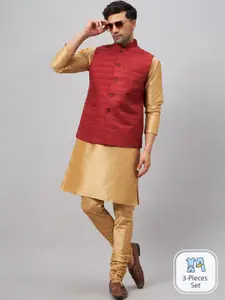 VASTRAMAY Mandarin Collar Kurta with Churidar & Nehru Jacket