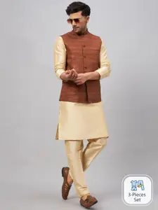 VASTRAMAY Men Band Collar Regular Kurta With Pyjamas & Nehru Jacket
