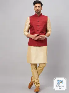 VASTRAMAY Men Regular Kurta With Churidar & Nehru Jacket