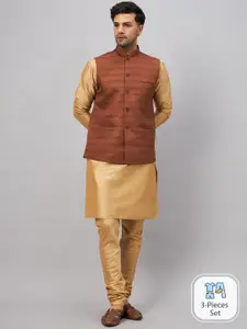 VASTRAMAY Mandarin Collar Kurta with Churidar & Nehru Jacket