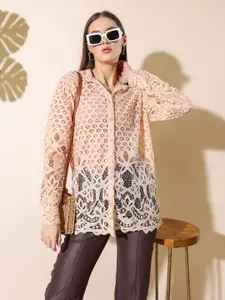Stylecast X Hersheinbox Women Floral Lace Longline Casual Shirt