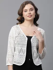 UnaOne Self Design Crochet Cotton Shrug