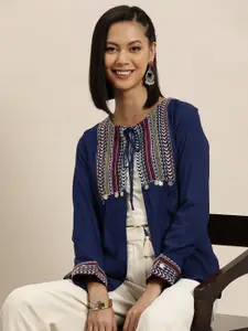 HERE&NOW Ethnic Embroidered Tie-Up Shrug