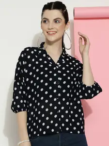 CLEMIRA Polka Dot Printed Extended Sleeves Shirt Style Top
