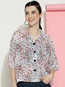 CLEMIRA Floral Printed Shirt Collar Shirt Style Top