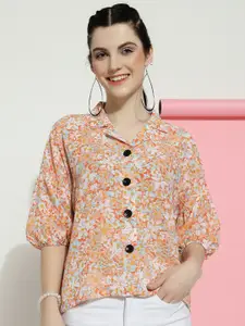 CLEMIRA Floral Printed Shirt Collar Shirt Style Top