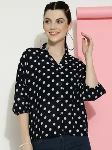 CLEMIRA Polka Dot Printed Shirt Collar Shirt Style Top