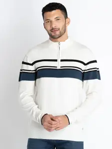 Status Quo Striped Henley Neck Cotton Pullover