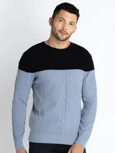 Status Quo Cable Knit Self Design Cotton Pullover Sweater