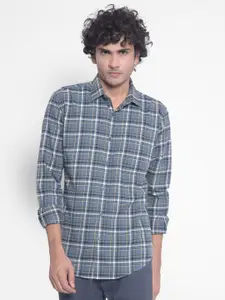 Crimsoune Club Spread Collar Slim Fit Tartan Checks Cotton Casual Shirt