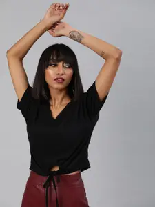 Sera Black V-Neck Tie-Ups Detail Top