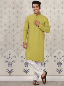 House of Pataudi Mandarin Collar Floral Embroidered Chikankari Straight Kurta