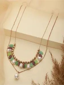 DressBerry Gold-Toned & Green Brass Gold-Plated Layered Necklace