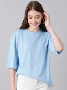 Kotty Blue Round Neck Oversized T-shirt