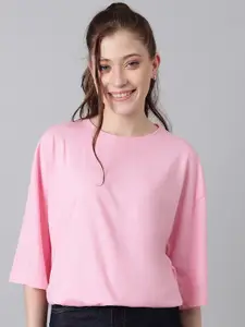 Kotty Pink Round Neck Oversized T-shirt