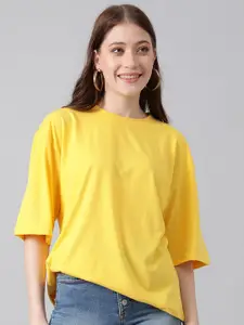Kotty Yellow Round Neck Oversized T-shirt