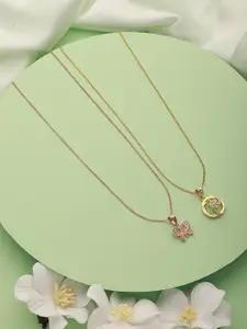 Jazz and Sizzle Set Of 2 Rose Gold Plated & Gold Plated Pendant With Chain