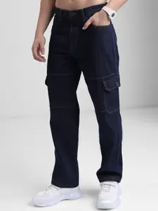 HIGHLANDER Men Blue Straight Fit Clean Look Cargo Jeans