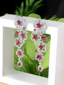 ZENEME Floral American Diamond studded Drop Earrings