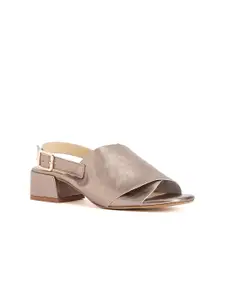 Peach Flores Leather Block Heels With Backstrap