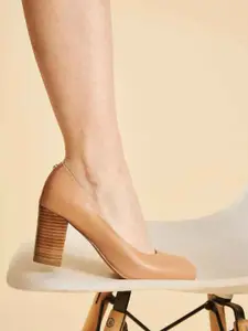 Peach Flores Leather Block Pumps