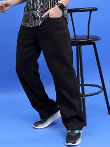 HIGHLANDER Men Black Wide Leg Clean Look Cotton Jeans