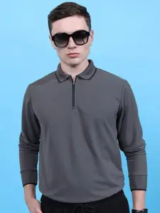 HIGHLANDER Grey Polo Collar Slim Fit Cotton T-shirt