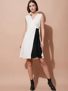 DressBerry Colourblock V-Neck Belted A-Line Dress