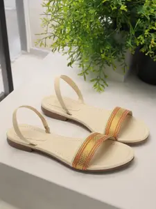 Picktoes Ethnic - Embellished Open Toe Flats With Backstrap