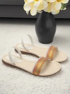 Picktoes Ethnic - Embellished Open Toe Flats With Backstrap