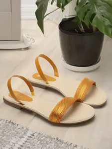 Picktoes Ethnic - Embellished Open Toe Flats With Backstrap