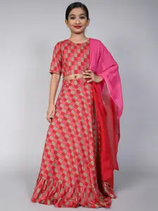 Aks Kids Girls Printed Ready To Wear Lehenga & Blouse With Dupatta