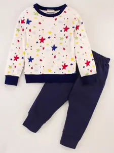 CrayonFlakes Girls Stars Conversational Printed T-Shirt With Trousers