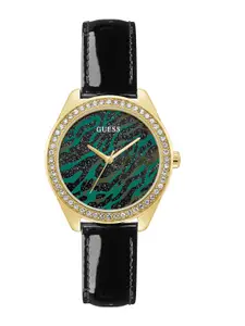 GUESS Women Embellished Dial & Leather Straps Analogue Watch GW0110L1
