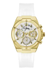 GUESS Women Brass Embellished Dial Textured Straps Analogue Watch GW0409L2
