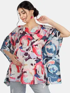 angloindu Abstract Printed Kimono Sleeves Maternity Kaftan Top