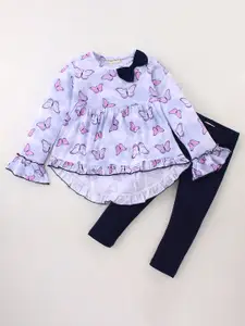 CrayonFlakes Girls Butterfly Printed Top with Leggings