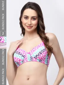 College Girl Pack Of 2 Abstract Printed Bra Full Coverage Lightly Padded Bra
