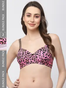 College Girl Pack of 2 Animal Printed Full Coverage T-shirt Bra with All Day Comfort